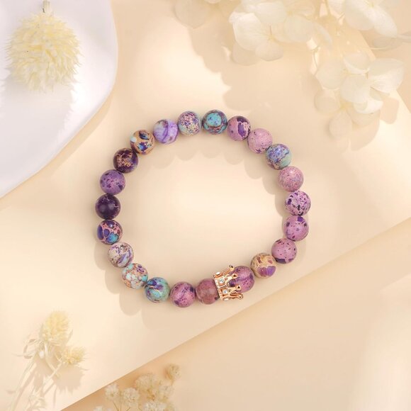 Colorful Imperial Jasper Crown Bracelet for Women - Unique Gift for Best Friends - Picture 4 of 7